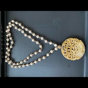 Beaded cream & grey bohemian long necklace